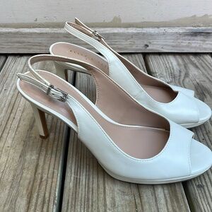 Kellie & Katie Lowyn White Leather Slingback Heels Size 8